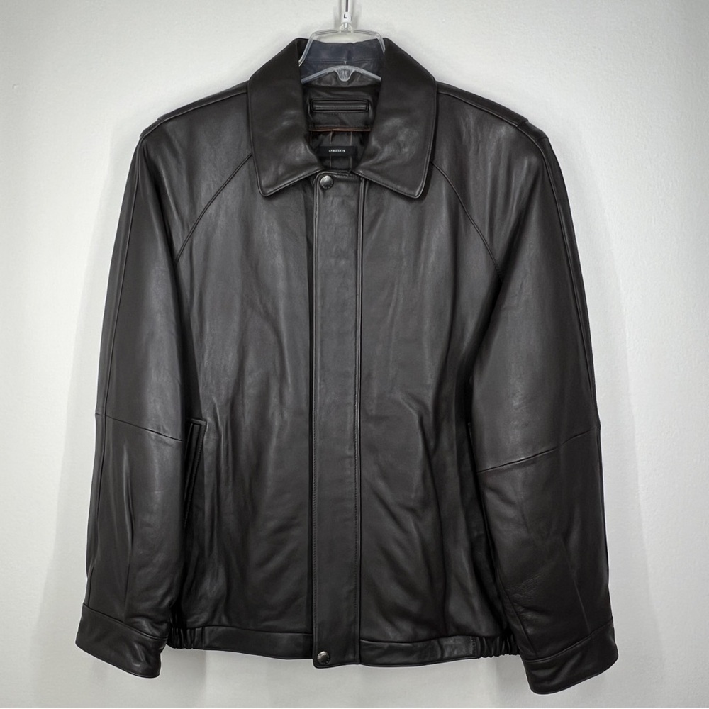 CLAIBORNE 100% Leather Mens Size L Interior and Exterior Pockets Zip Up